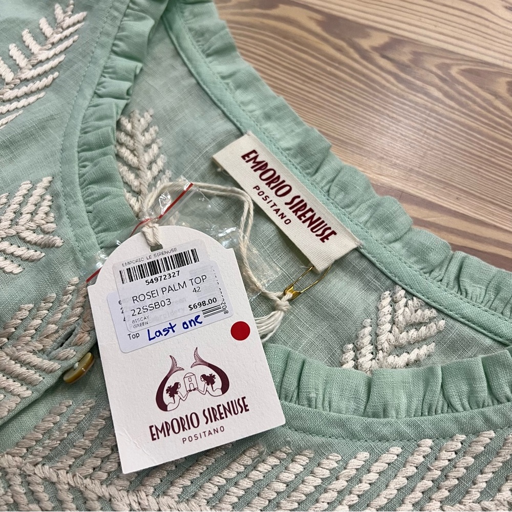 Emprio Sirenuse Monika Palm Set (Skirt+Top) in Biscay Green 100% Linen - Picture 7 of 13